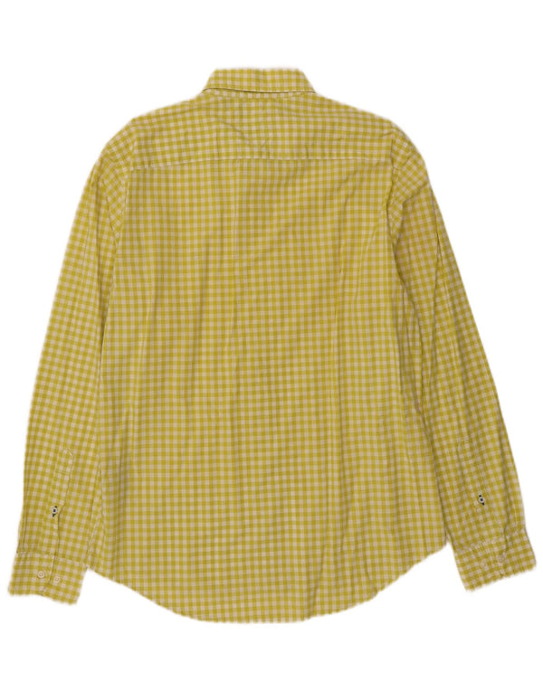 Tommy Hilfiger Mens New York Fit Shirt Large Yellow Gingham Cotton