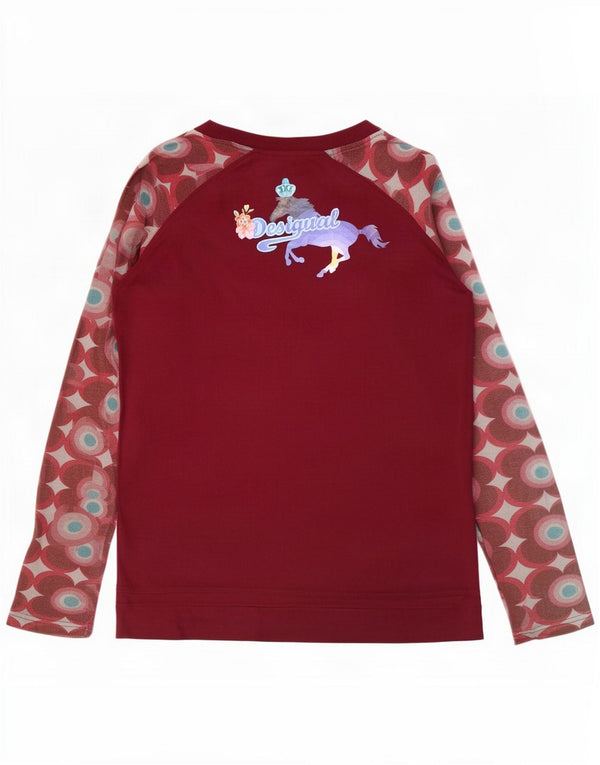 Desigual Womens Graphic Top Long Sleeve UK 12 Medium Burgundy