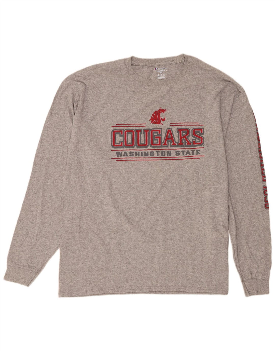 Champion Mens Washington State Cougars Graphic Top Long Sleeve 2XL Grey