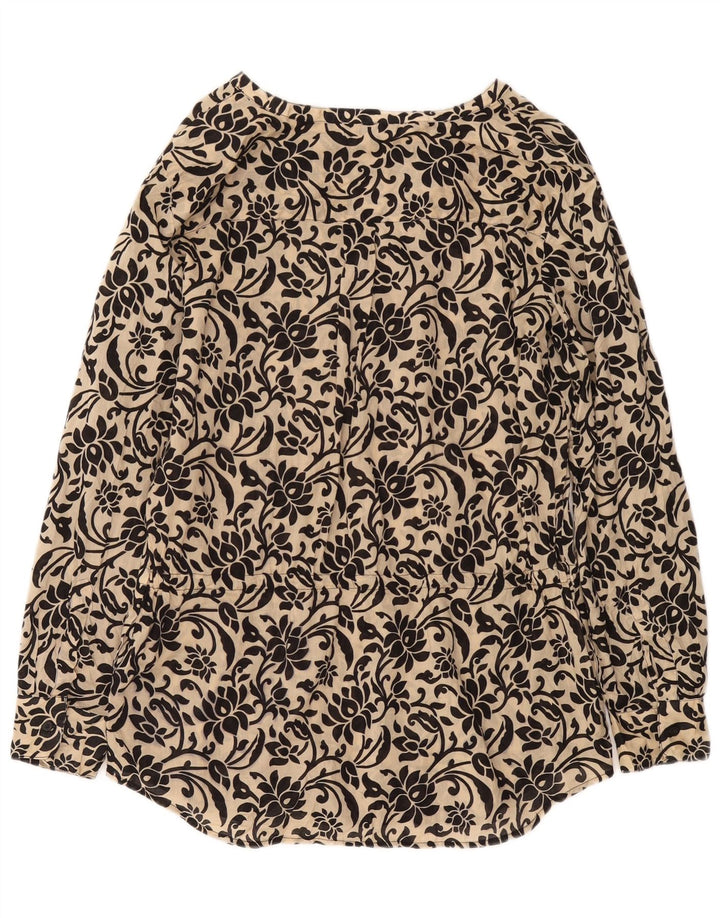 RALPH LAUREN Womens Longline Blouse Top UK 14 Medium Beige Floral Cotton