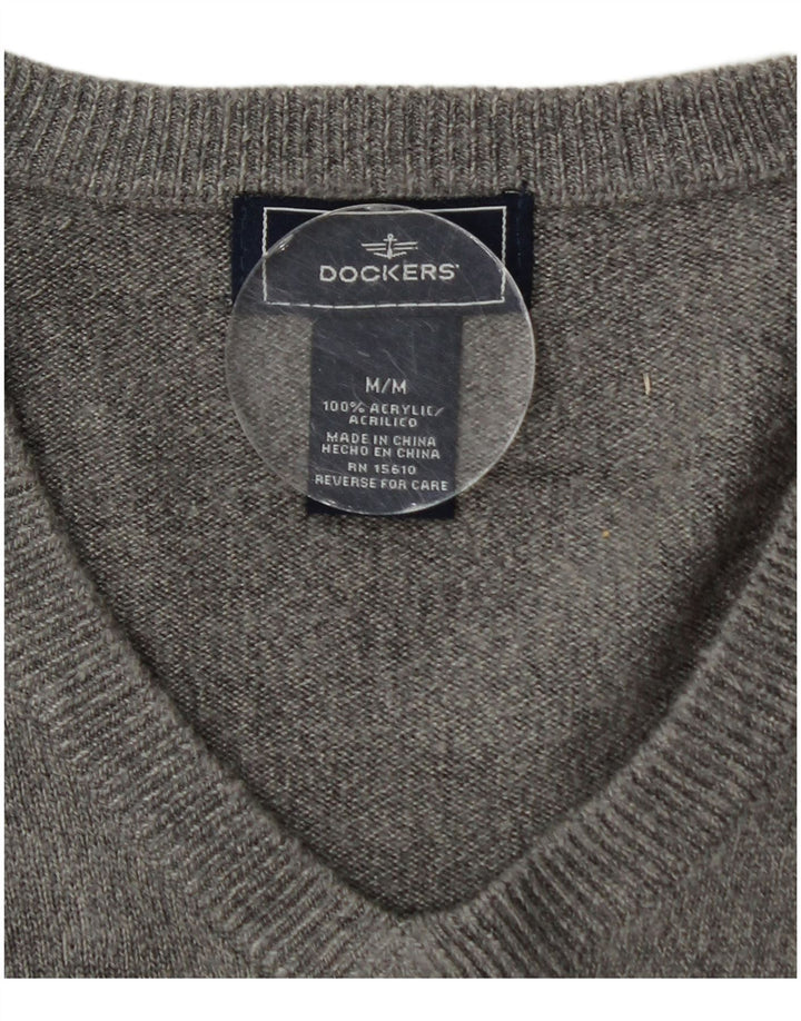 Dockers Mens V-Neck Jumper Sweater Medium Grey Acrylic