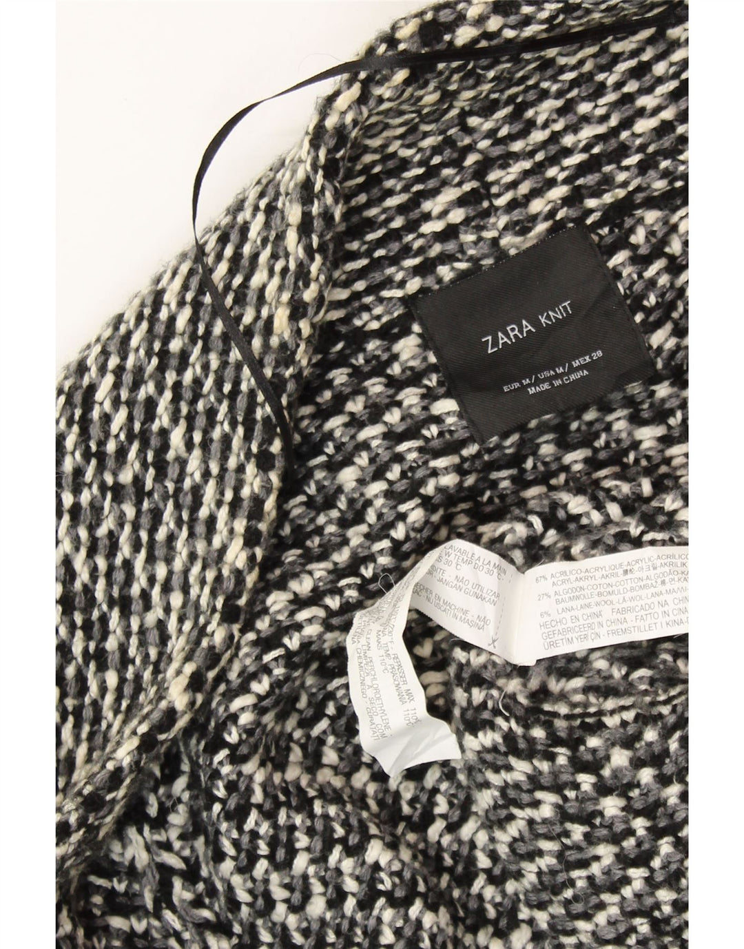 ZARA Womens Oversized Open Cardigan Sweater UK 14 Medium Black Flecked