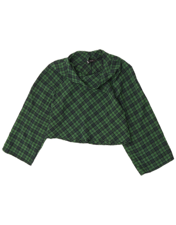 Zara Womens Crop 3/4 Sleeve Oversized Blouse Top UK 10 Small Green Check
