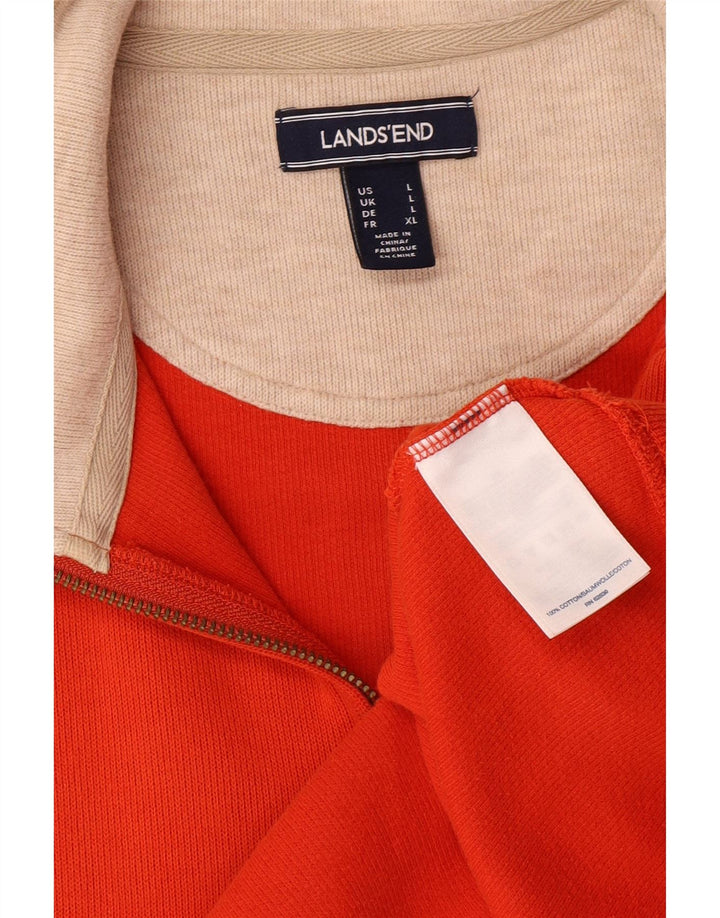 LANDS END Mens Zip Neck Sweatshirt Jumper Large Orange Cotton