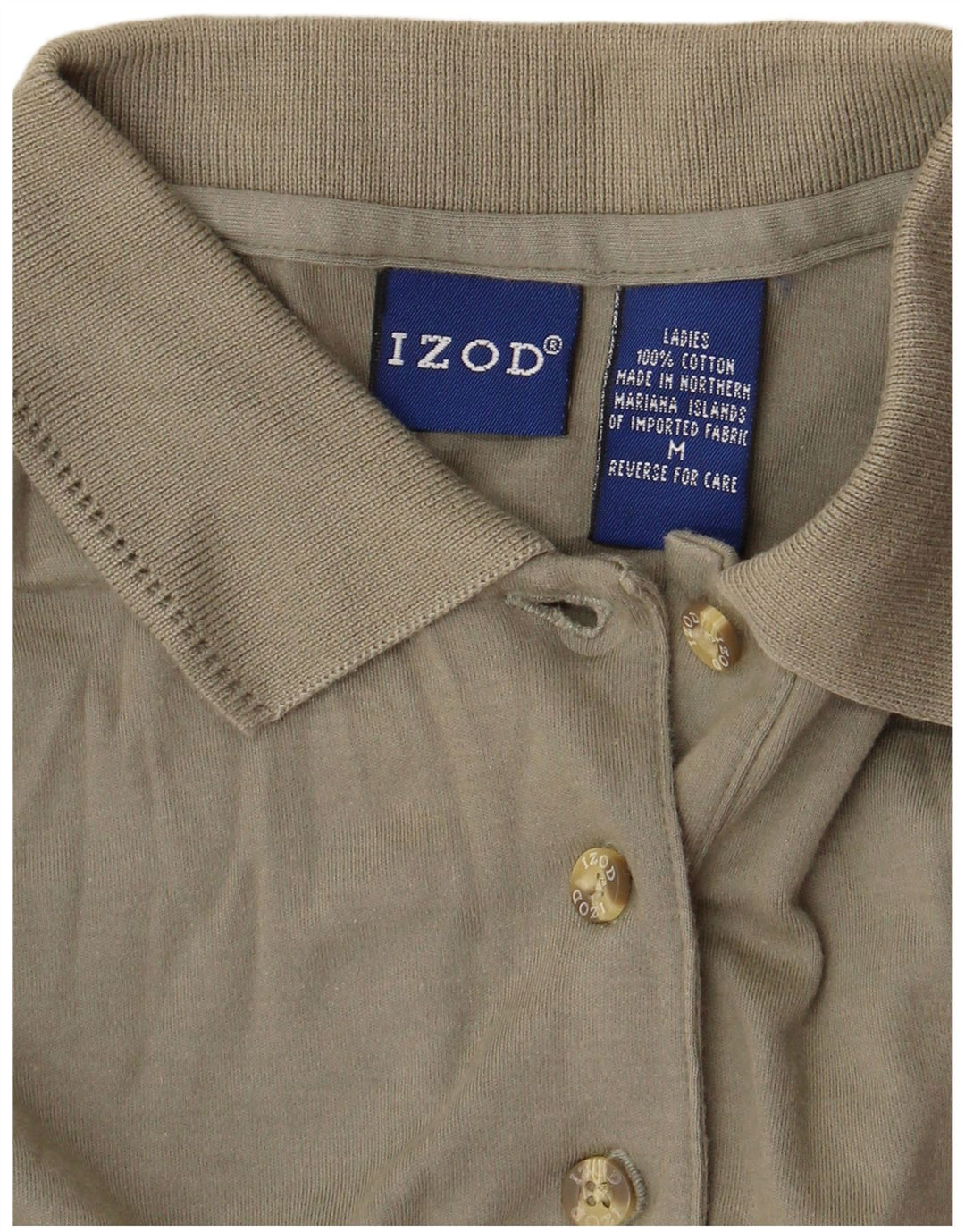 Izod Womens Polo Shirt UK 14 Medium Khaki Cotton