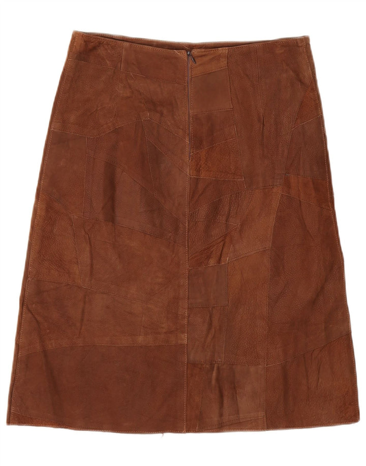 VINTAGE Womens Leather Skirt IT 42 Medium W30 Brown Patchwork Leather