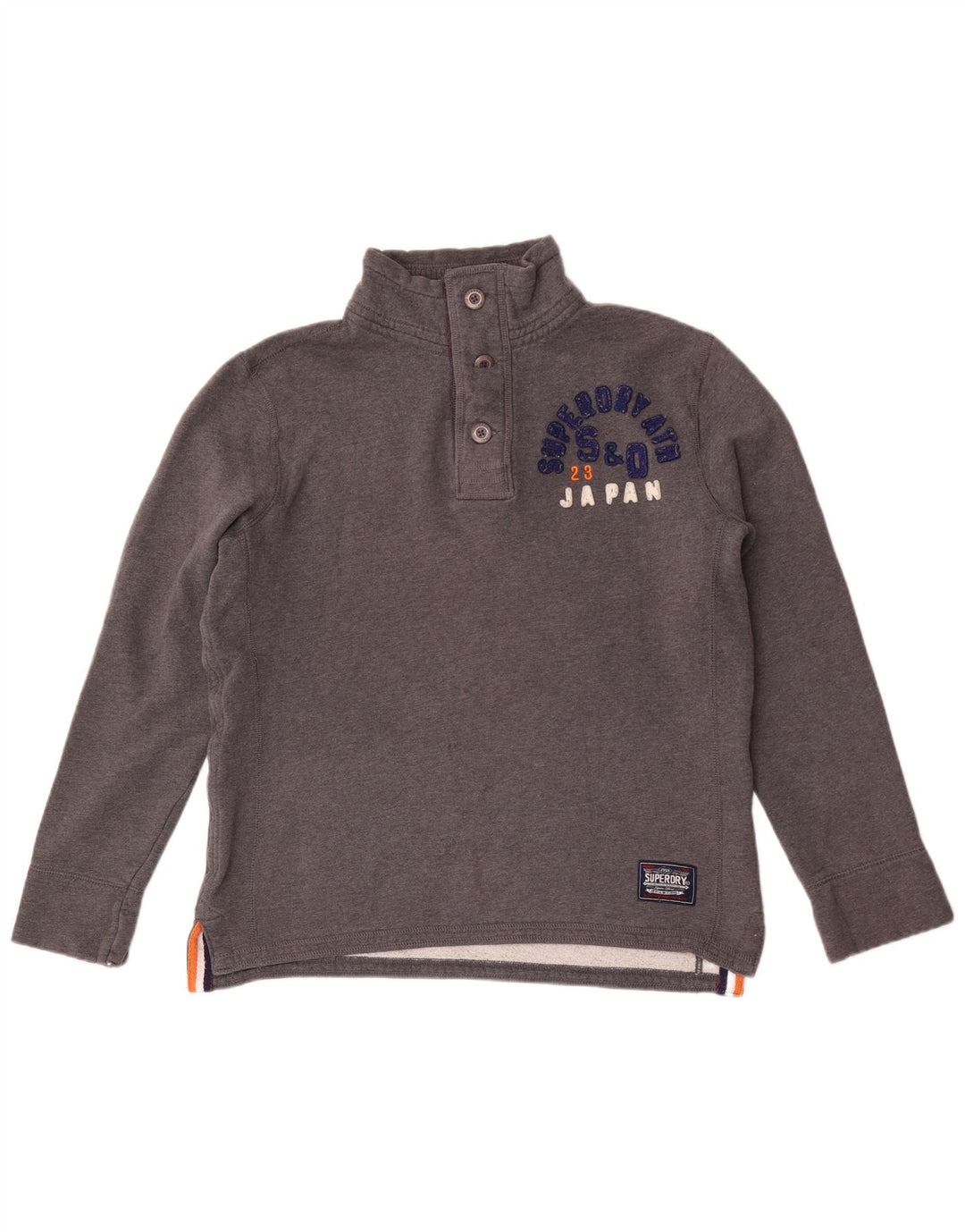 Superdry Mens Graphic Button Neck Sweatshirt Jumper Large Grey Cotton