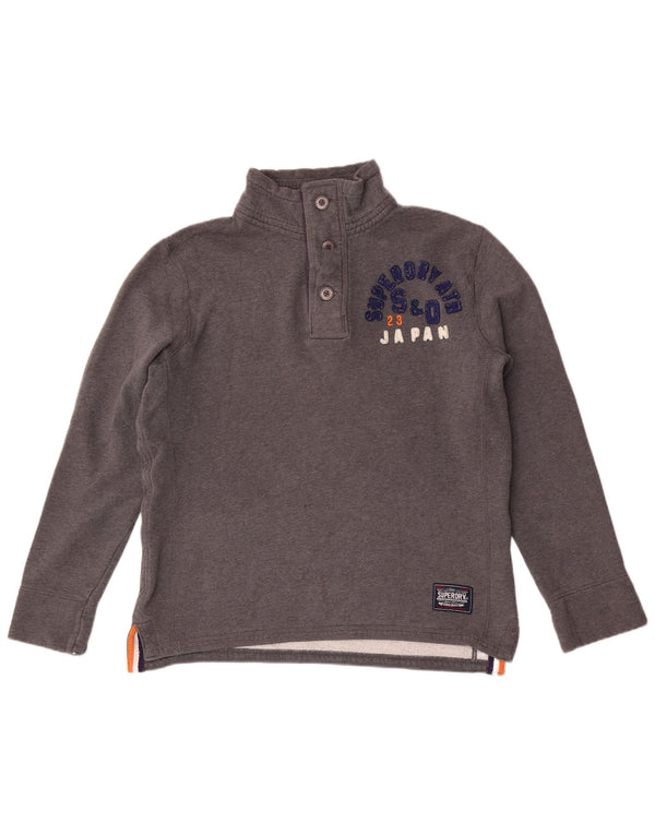 Superdry Mens Graphic Button Neck Sweatshirt Jumper Large Grey Cotton