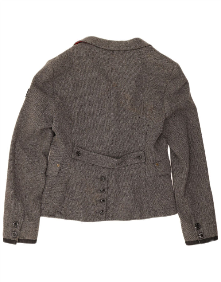 Superdry Womens 2 Button Blazer Jacket UK 14 Large Grey Wool