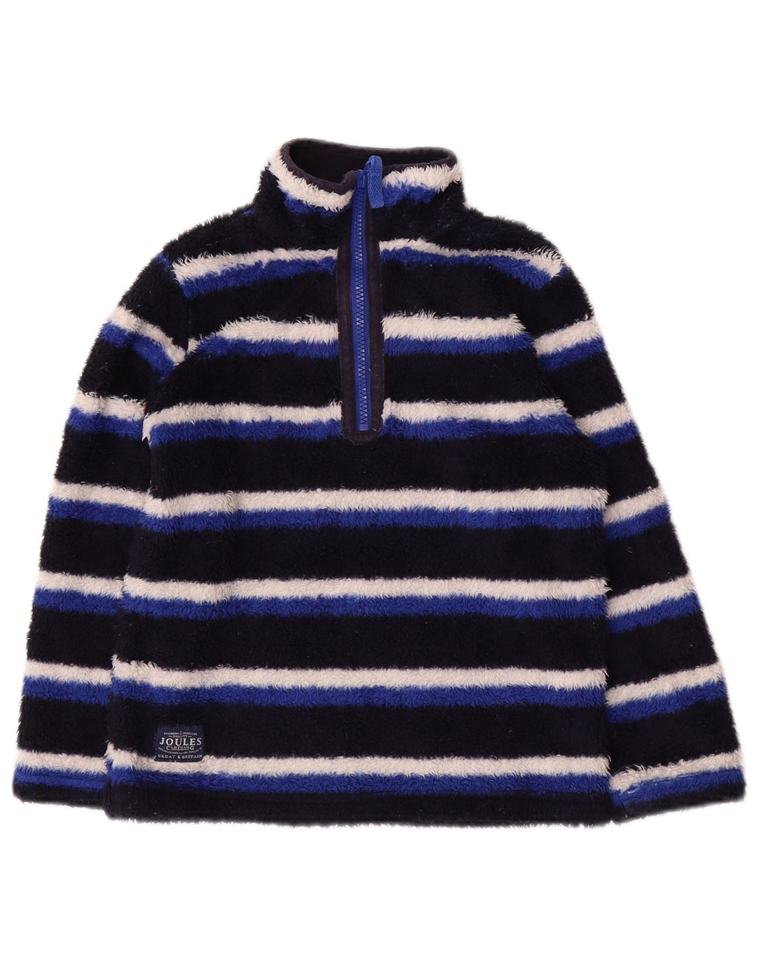 JOULES Boys Zip Neck Fleece Jumper 5-6 Years Blue Striped Polyester