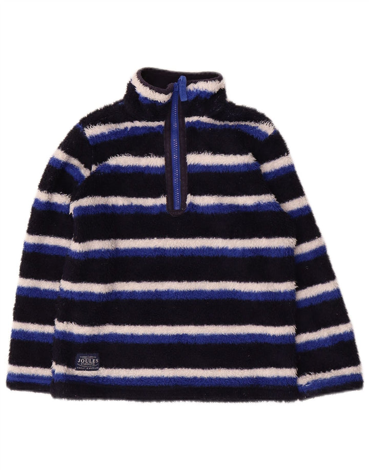 JOULES Boys Zip Neck Fleece Jumper 5-6 Years Blue Striped Polyester