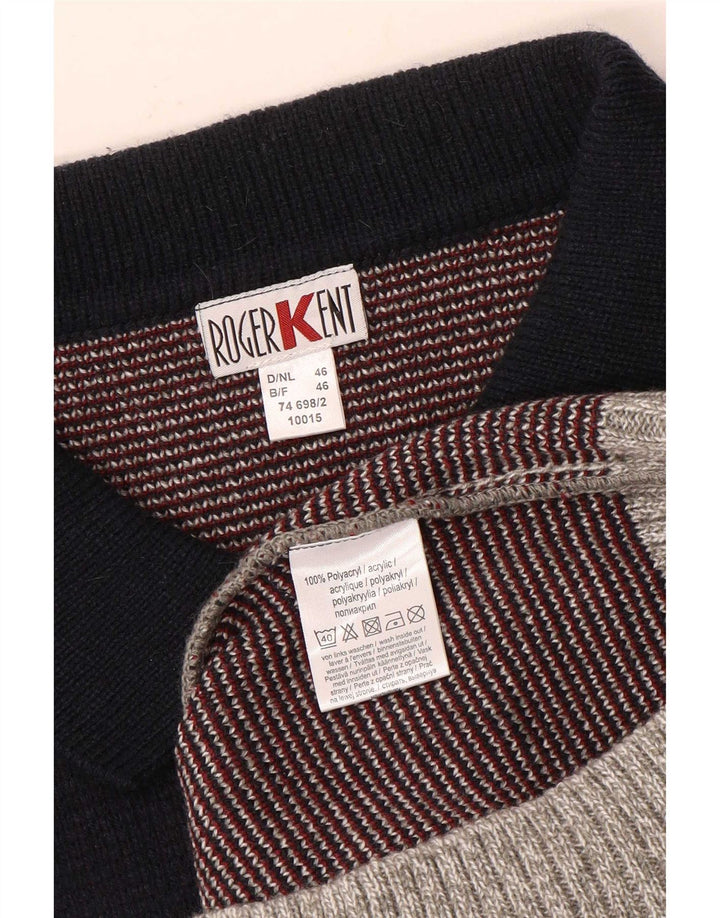 Roger Kent Mens Cardigan Sweater IT 46 Small Grey Colourblock Polyacrylic