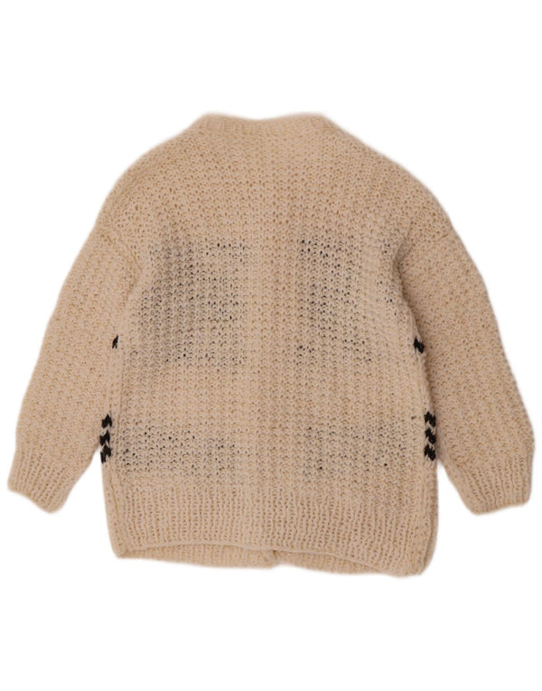Vintage Womens Cardigan Sweater UK 14 Large Off White Geometric