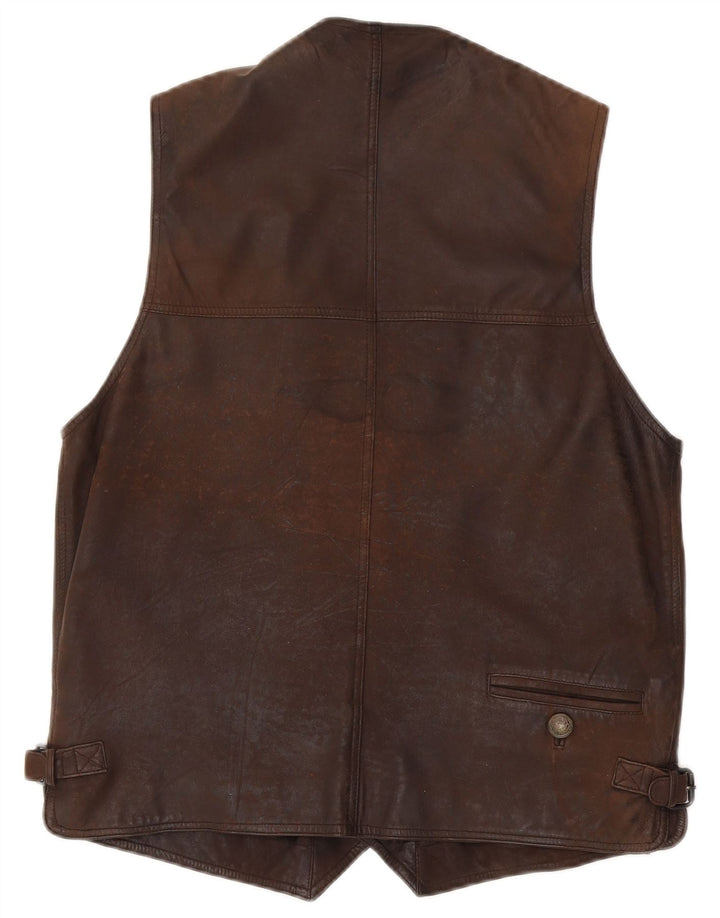 Vintage Mens Leather Waistcoat IT 48 Medium Brown Leather