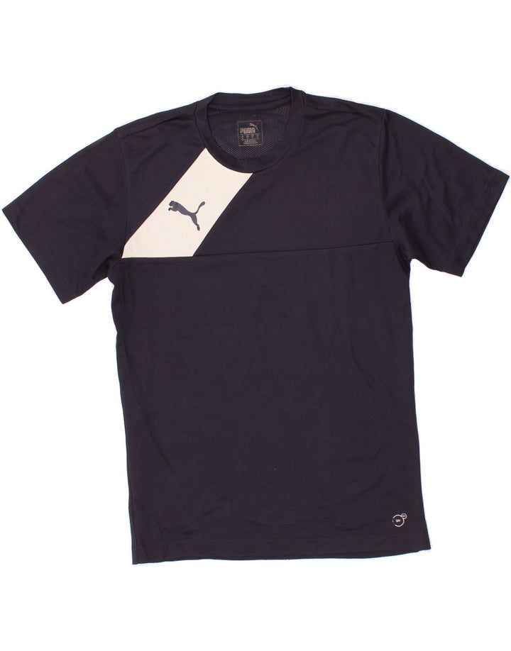 PUMA Mens T-Shirt Top Small Navy Blue Colourblock Vintage Puma and Second-Hand Puma from Messina Hembry 