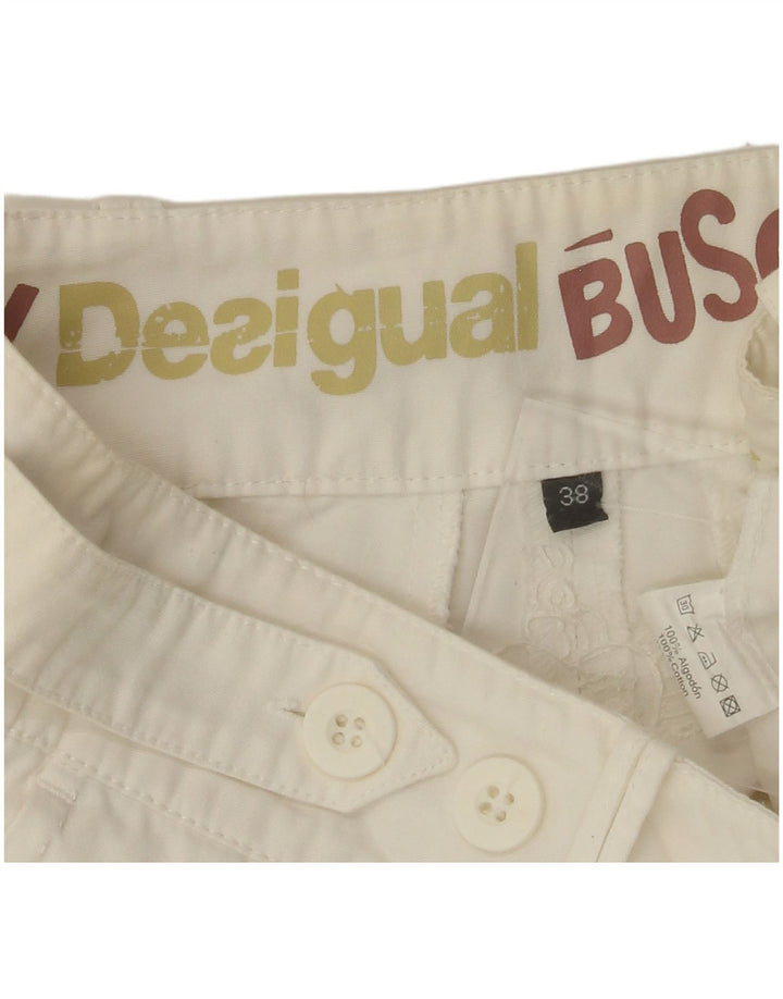 DESIGUAL Womens Straight Chino Trousers EU 38 Medium W30 L28 White Cotton