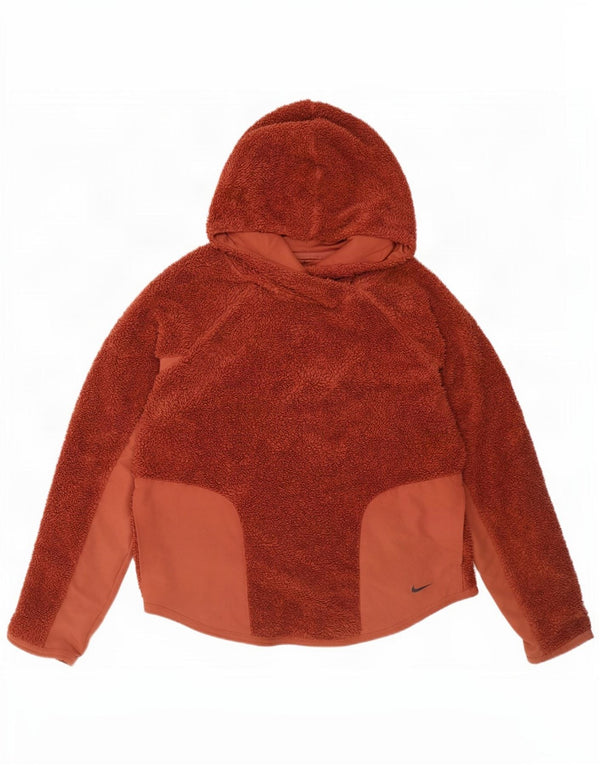 Nike Womens Hooded Oversized Fleece Jumper UK 10 Small Brown Polyester