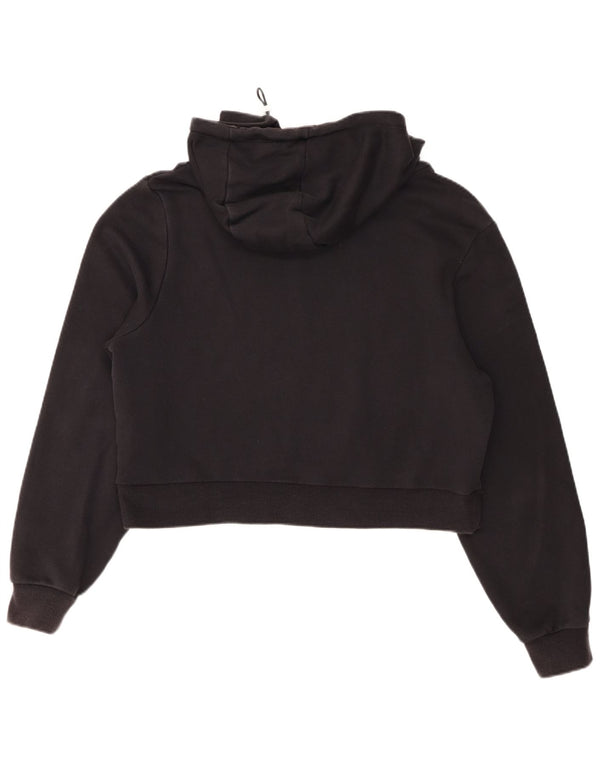 Ellesse Womens Crop Graphic Hoodie Jumper UK 14 Large Black Cotton