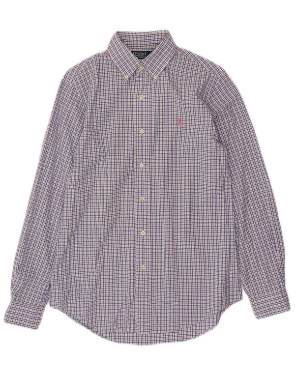 POLO RALPH LAUREN Mens Custom Fit Shirt Small Blue Check Cotton