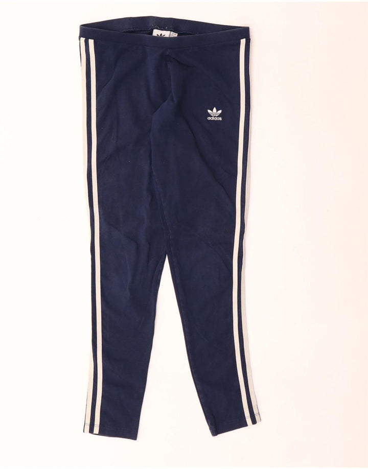 Adidas Womens Leggings UK 12 Medium Navy Blue Cotton