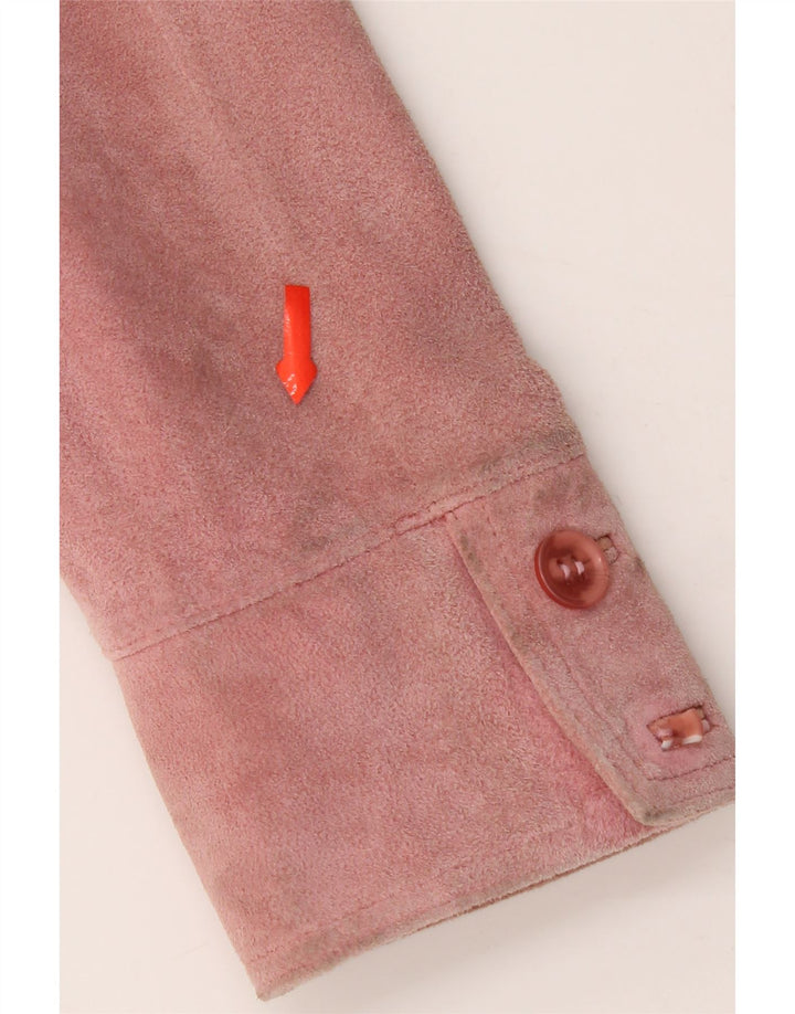 VINTAGE Womens 2 Button Suede Blazer Jacket IT 46 Large Pink Leather