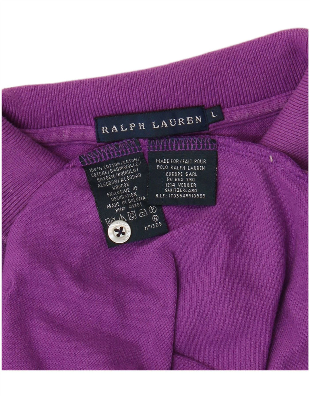 RALPH LAUREN Womens Long Sleeve Polo Shirt UK 16 Large Purple Cotton