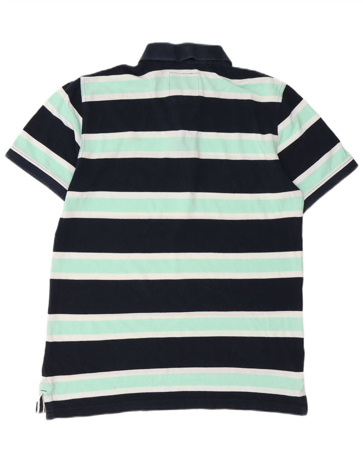 Crew Clothing Mens Polo Shirt Medium Navy Blue Striped Cotton