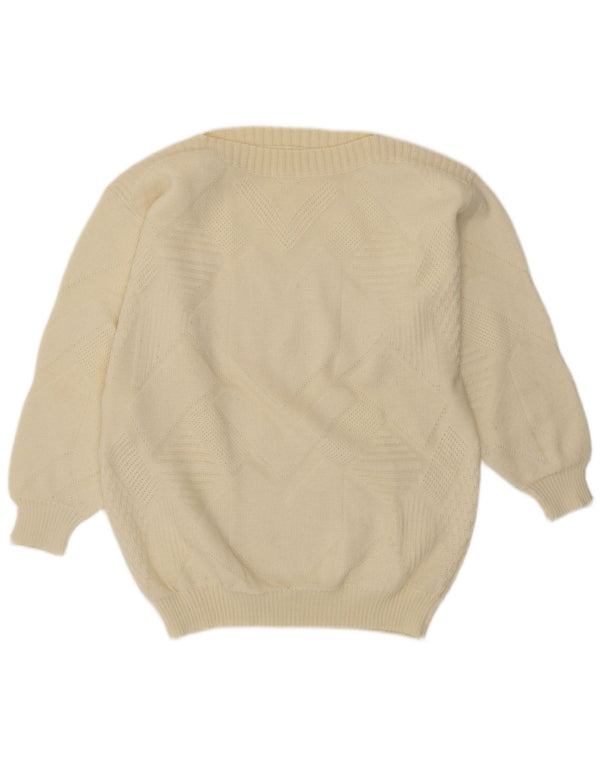 VINTAGE Womens Boat Neck Jumper Sweater UK 16 Large Off White