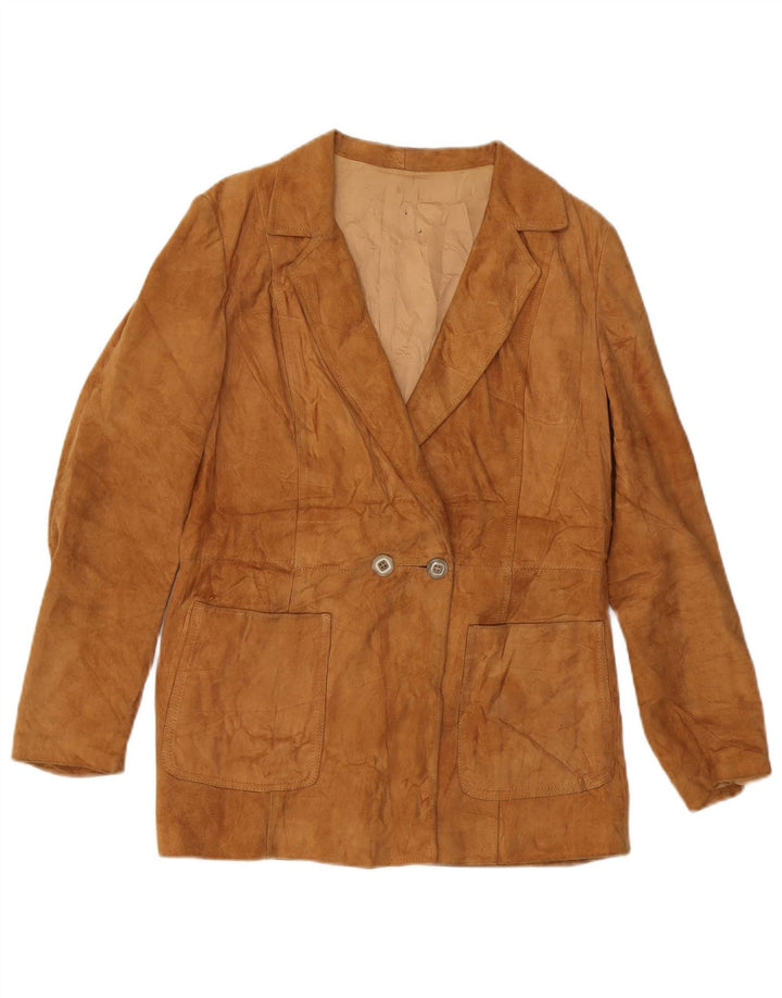 VINTAGE Womens Suede Jacket IT 46 Large Beige Leather