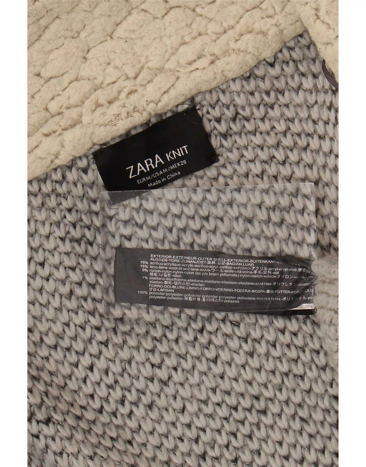 Zara Womens Oversized Open Overcoat UK 14 Medium Grey Colourblock Acrylic