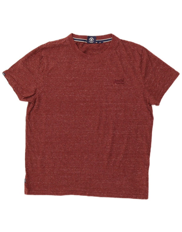 SUPERDRY Mens T-Shirt Top 2XL Burgundy Flecked Cotton