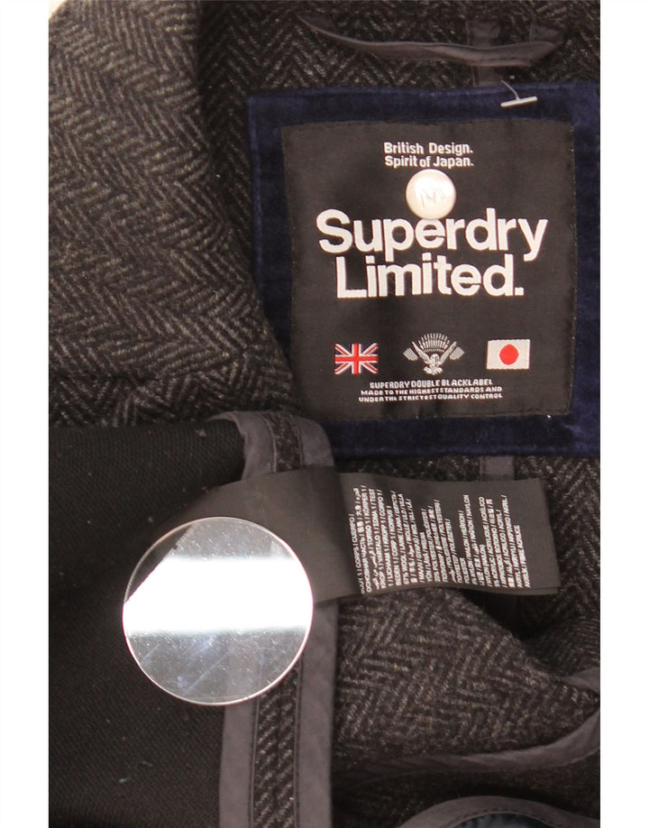 Superdry Mens Overcoat XS Grey Herringbone Wool