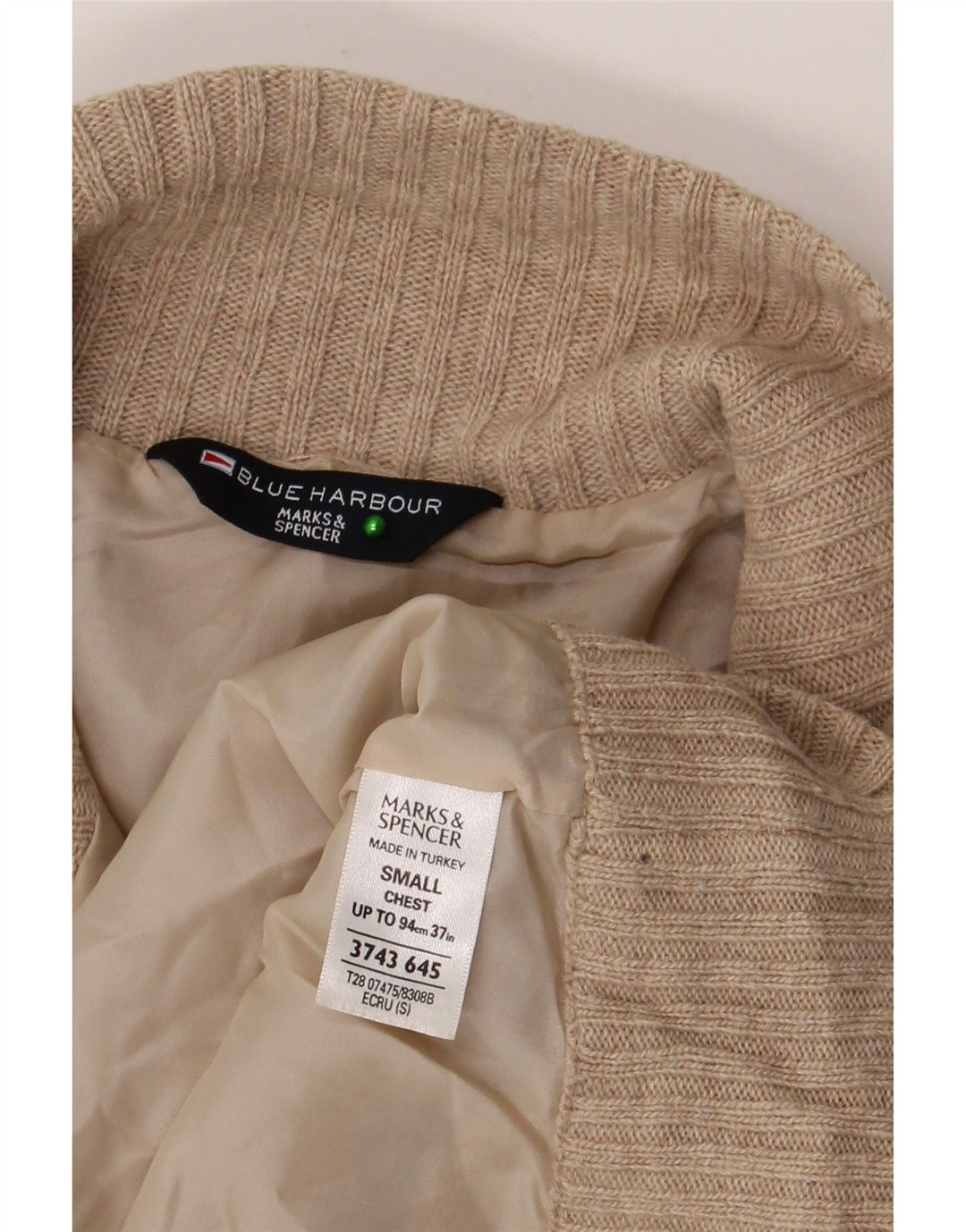 Marks & Spencer Mens Blue Harbour Zip Neck Jumper Sweater Small Beige Wool