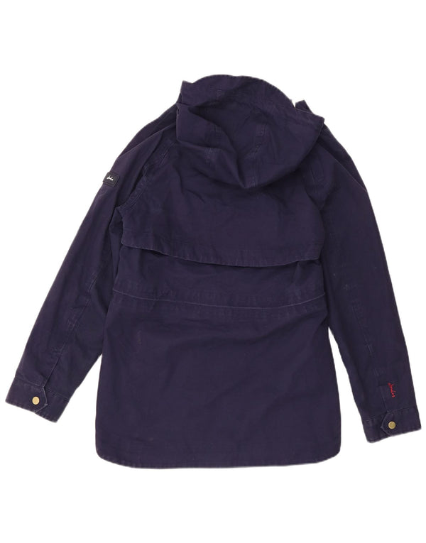 Joules Womens Hooded Rain Jacket UK 8 Small Navy Blue Cotton