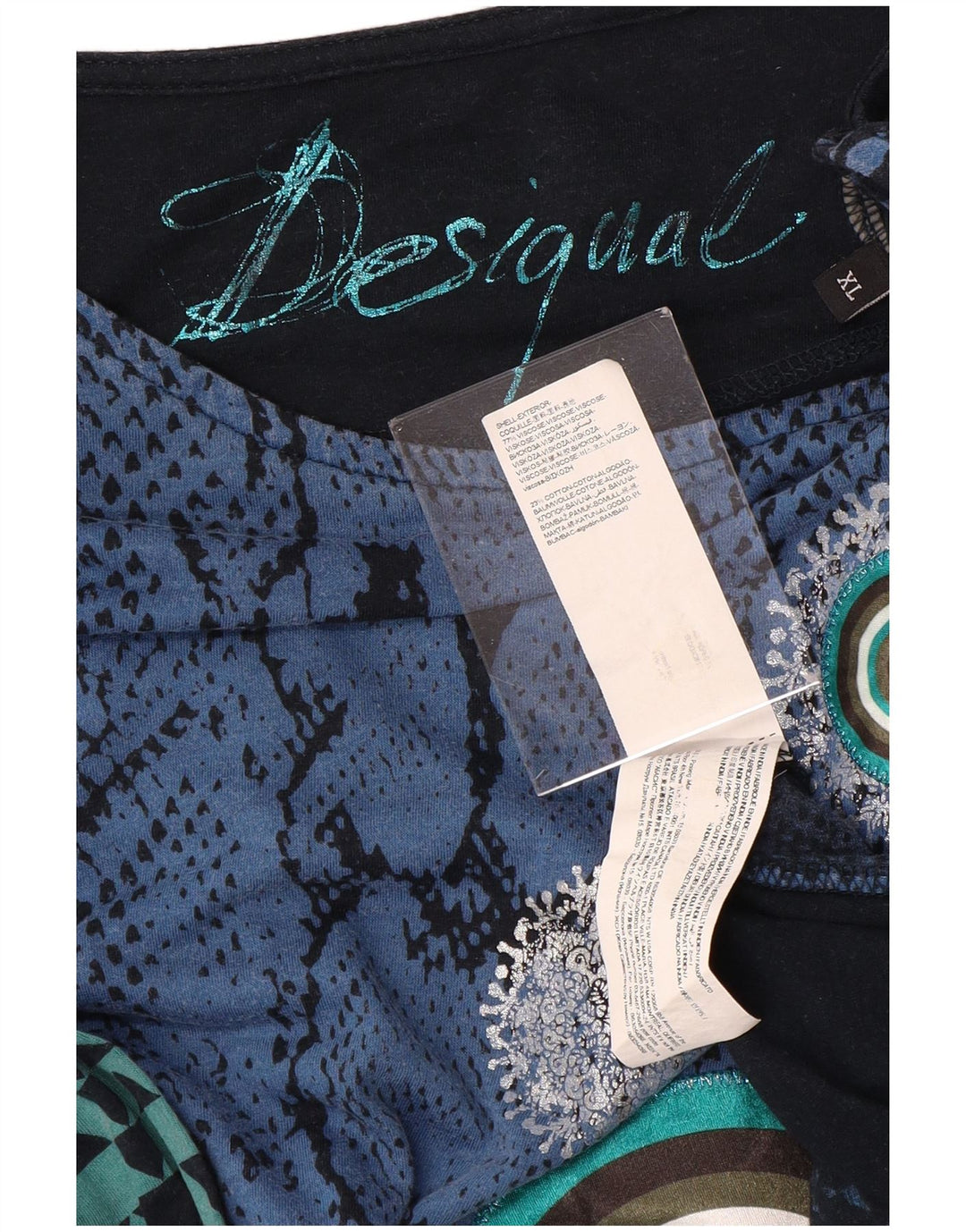 DESIGUAL Womens Graphic Top Long Sleeve UK 18 XL Blue Animal Print Viscose