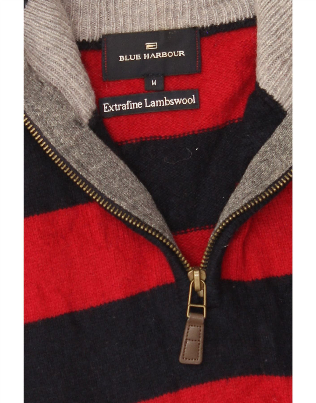 MARKS & SPENCER Mens Blue Harbour Zip Neck Jumper Sweater Medium Red Vintage Marks & Spencer and Second-Hand Marks & Spencer from Messina Hembry 