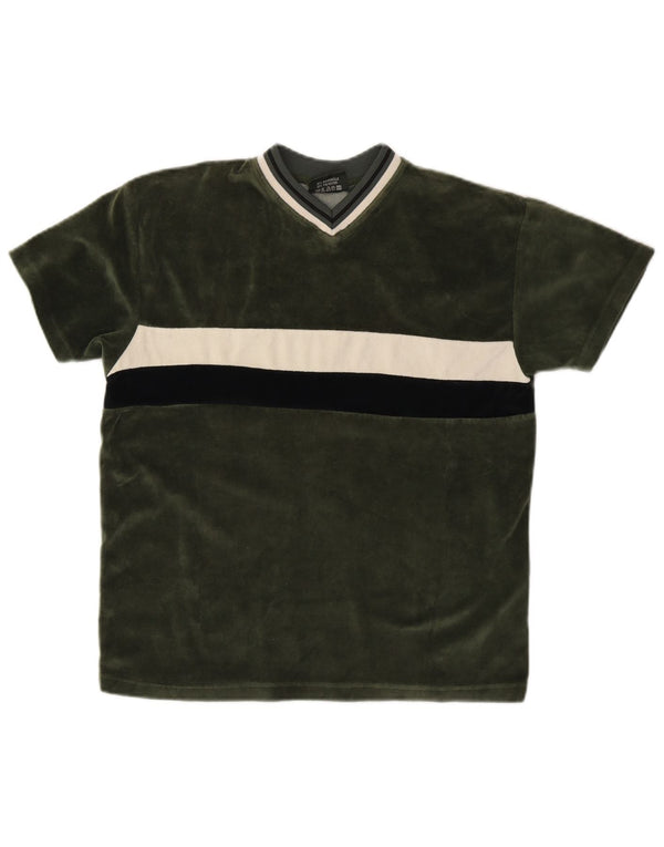 VINTAGE Boys T-Shirt Top 12-13 Years Medium Green Colourblock Cotton