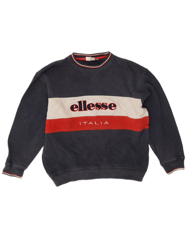 Ellesse Mens Italia Graphic Sweatshirt Jumper Medium Navy Blue Colourblock