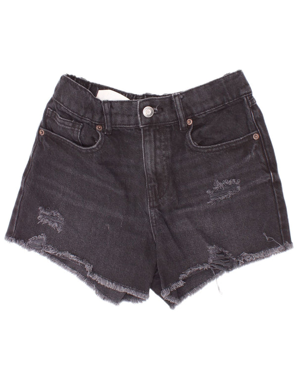 Zara Girls Distressed Denim Shorts 11-12 Years W24 Grey Cotton
