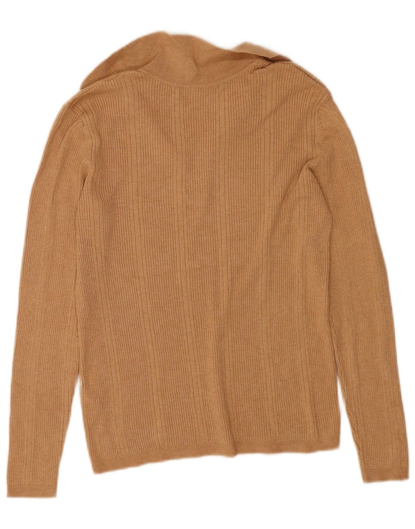 Marks & Spencer Womens Polo Neck Jumper Sweater UK 12 Medium Beige Striped