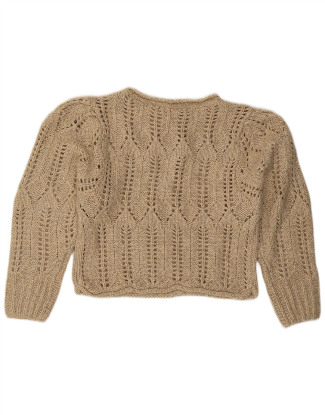 ZARA Womens Crop See Through Boat Neck Jumper Sweater UK 14 Medium Beige