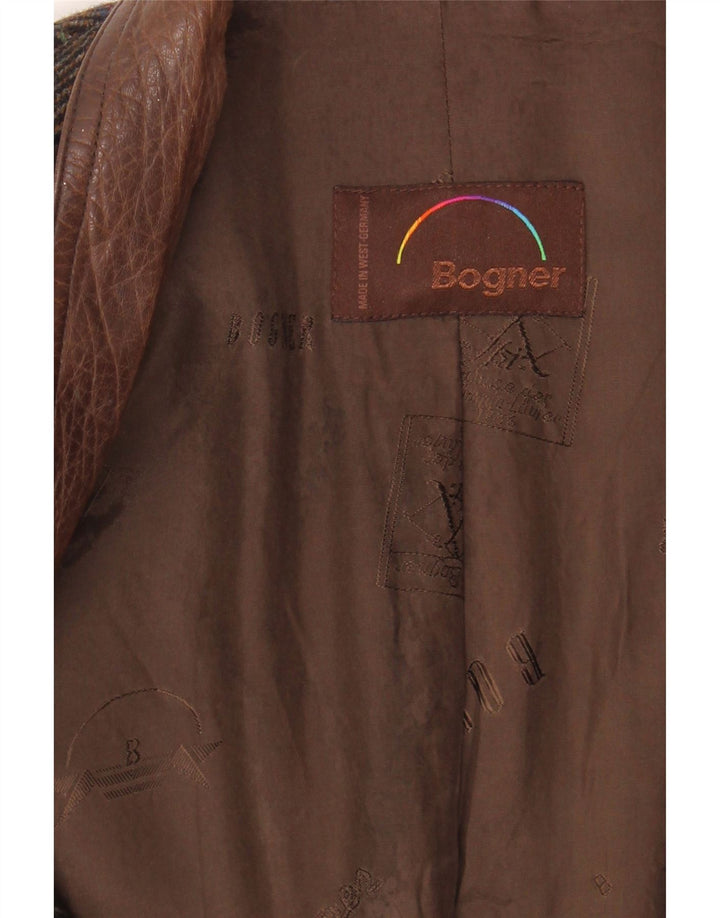 BOGNER Womens Double Breasted Blazer Jacket UK 14 Large Brown Herringbone Vintage Bogner and Second-Hand Bogner from Messina Hembry 