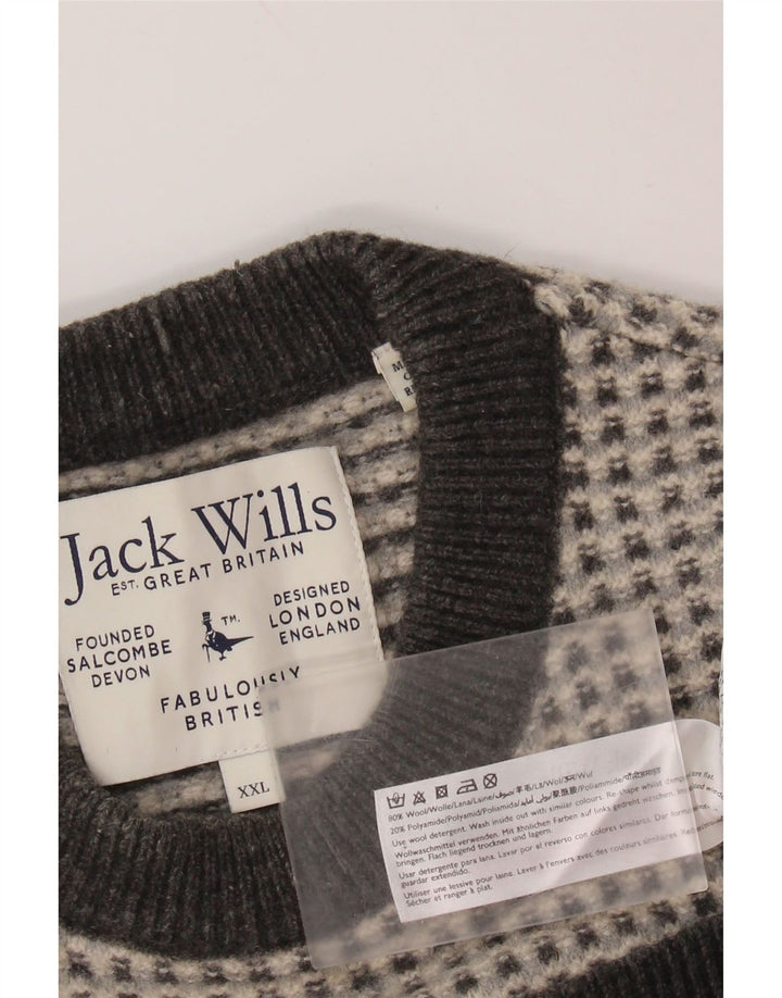 JACK WILLS Womens Crew Neck Jumper Sweater UK 20 2XL Grey Check Wool