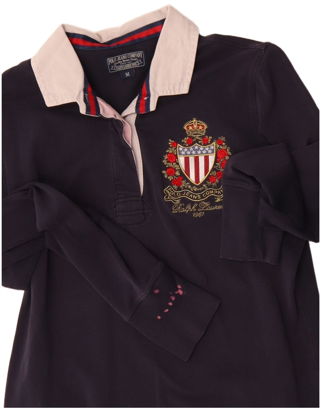 POLO RALPH LAUREN Womens Long Sleeve Polo Shirt UK 12 Medium Navy Blue