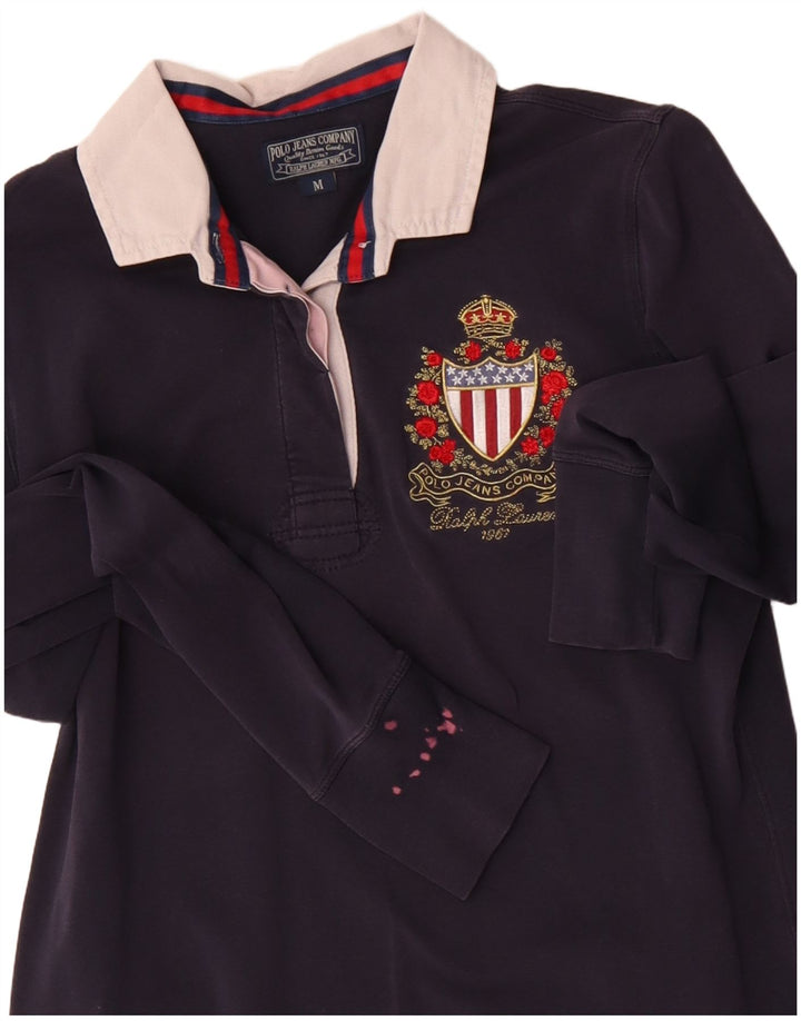 POLO RALPH LAUREN Womens Long Sleeve Polo Shirt UK 12 Medium Navy Blue