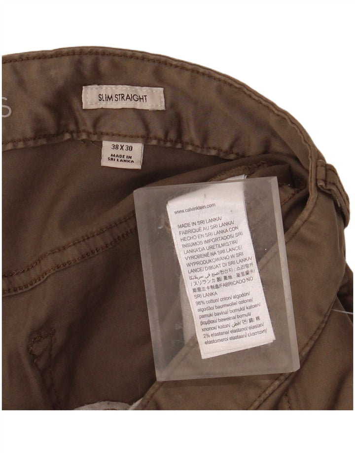 CALVIN KLEIN Mens Slim Straight Casual Trousers W38 L30  Beige Cotton