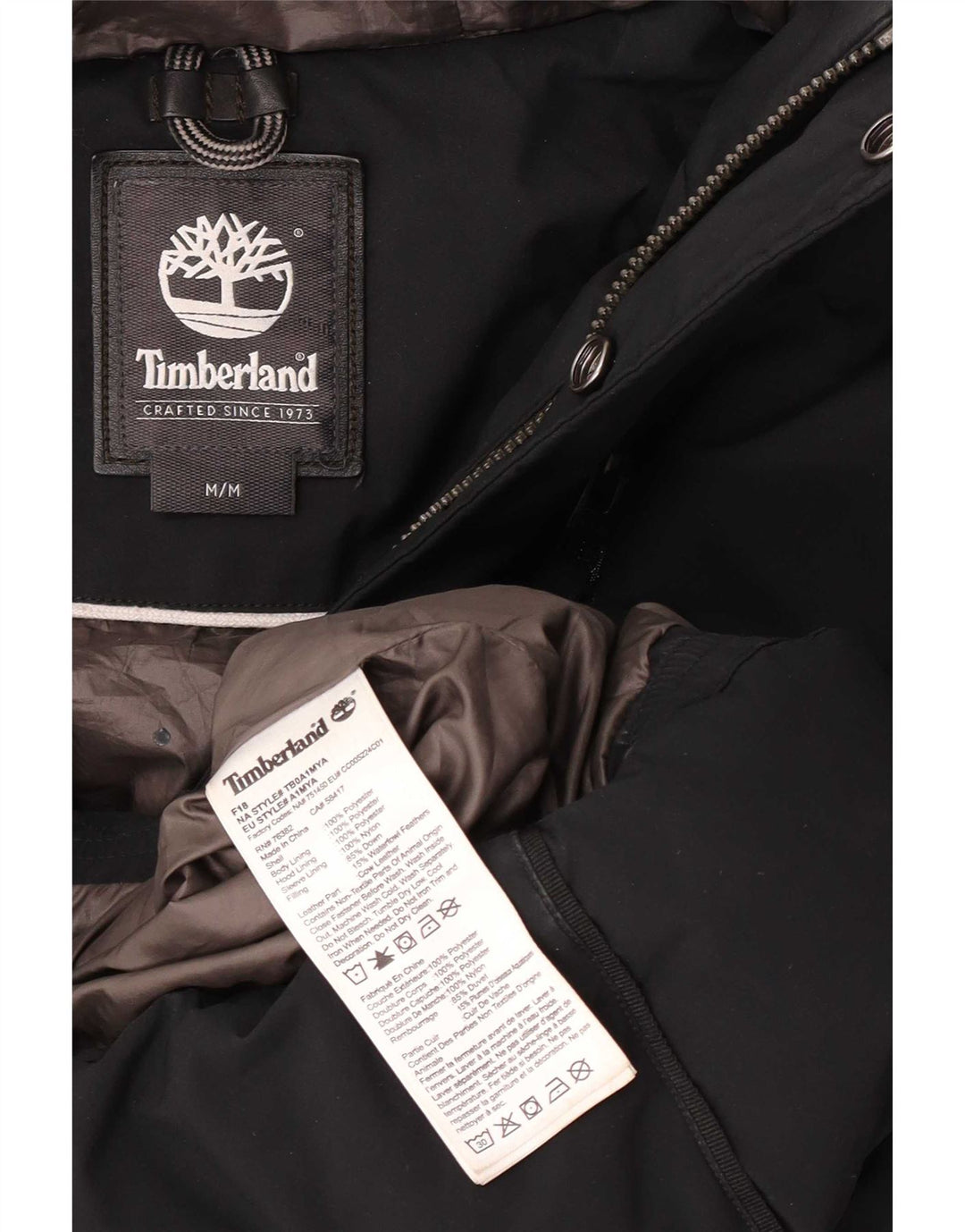 Timberland Mens Hooded Padded Jacket UK 38 Medium Black Polyester