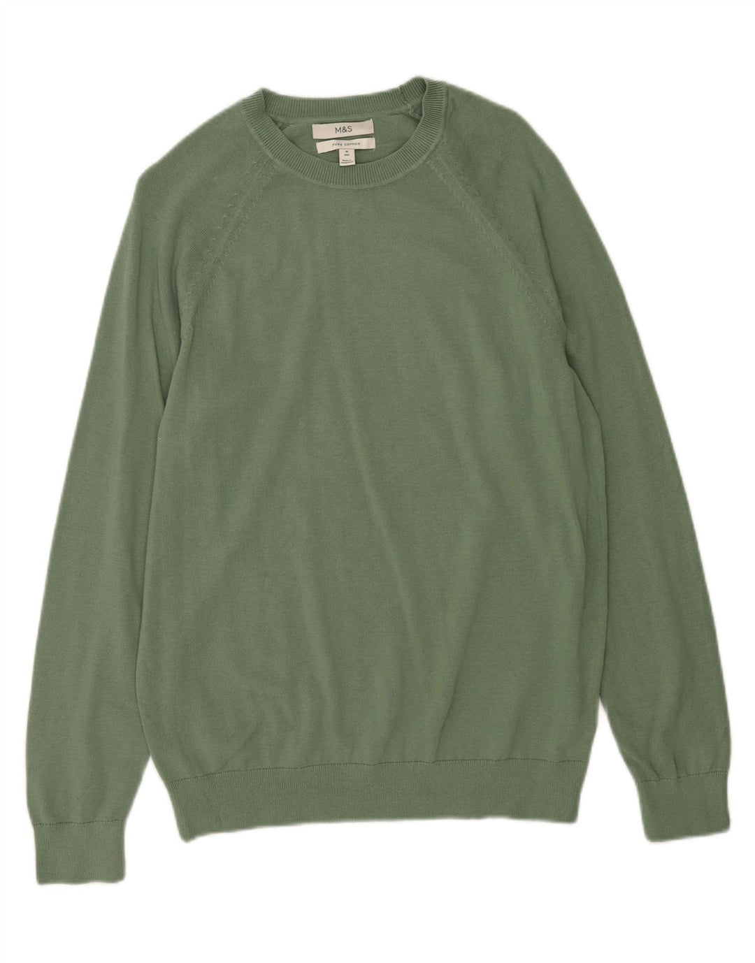 Marks & Spencer Mens Crew Neck Jumper Sweater Medium Green Cotton