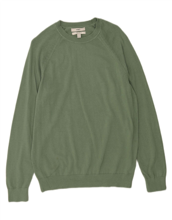 Marks & Spencer Mens Crew Neck Jumper Sweater Medium Green Cotton