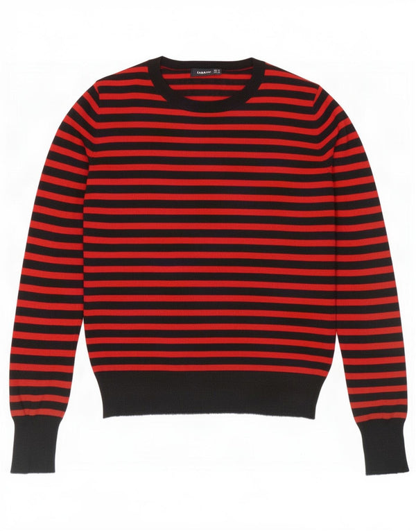 Zara Womens Crew Neck Jumper Sweater UK 12 Medium Red Striped Modal